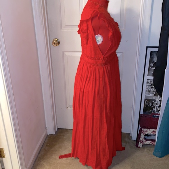 Free People Red Eyelet Sleeveless Button Front Dress - Picture 7 of 9